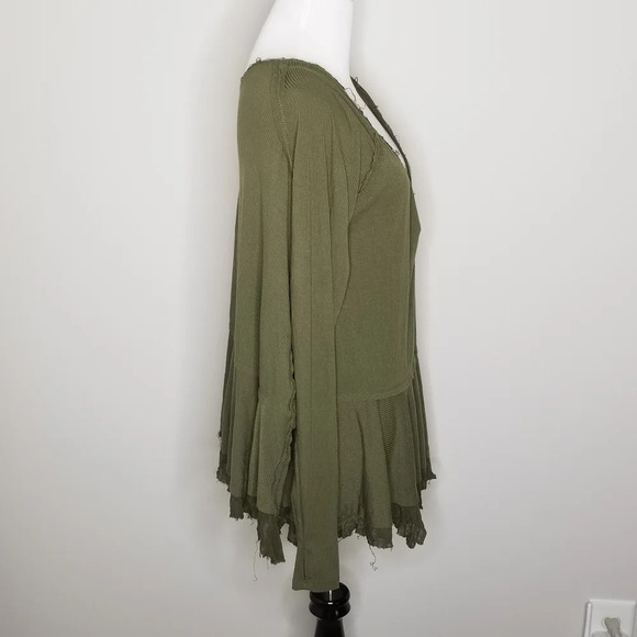 New Free People Tangerine Green Ruffled Top S - Picture 2 of 7